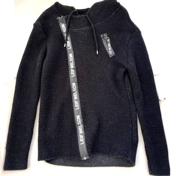 Lief Nelson Dark Black/Grey Hooded Sweater - Picture 2 of 6